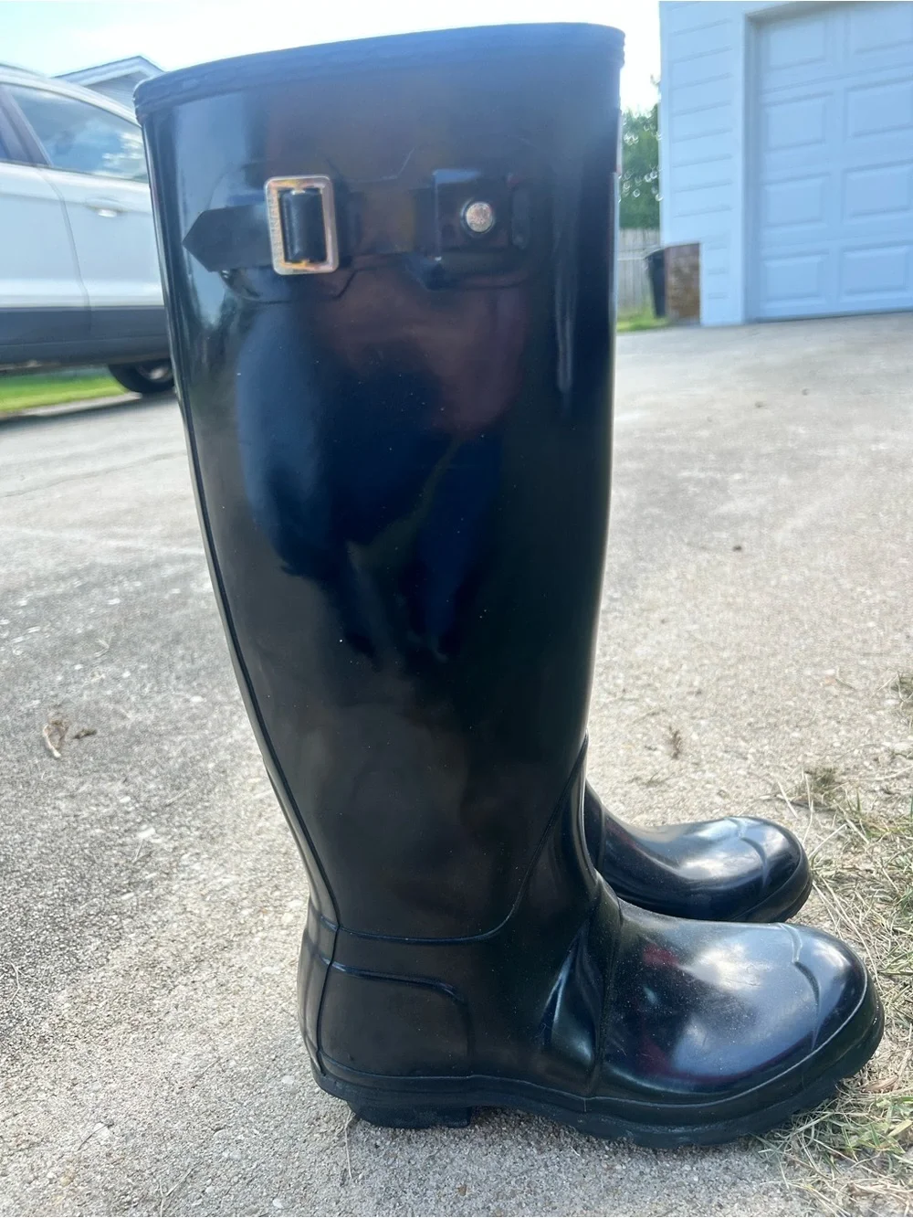Hunter Black Rain Boot Interior with White Logo Print